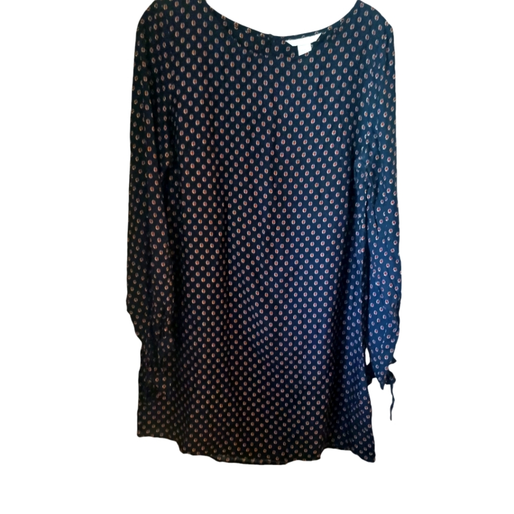 H & M Women"s Navy Shift Dress With Tie Detail On Sleeves Size 8